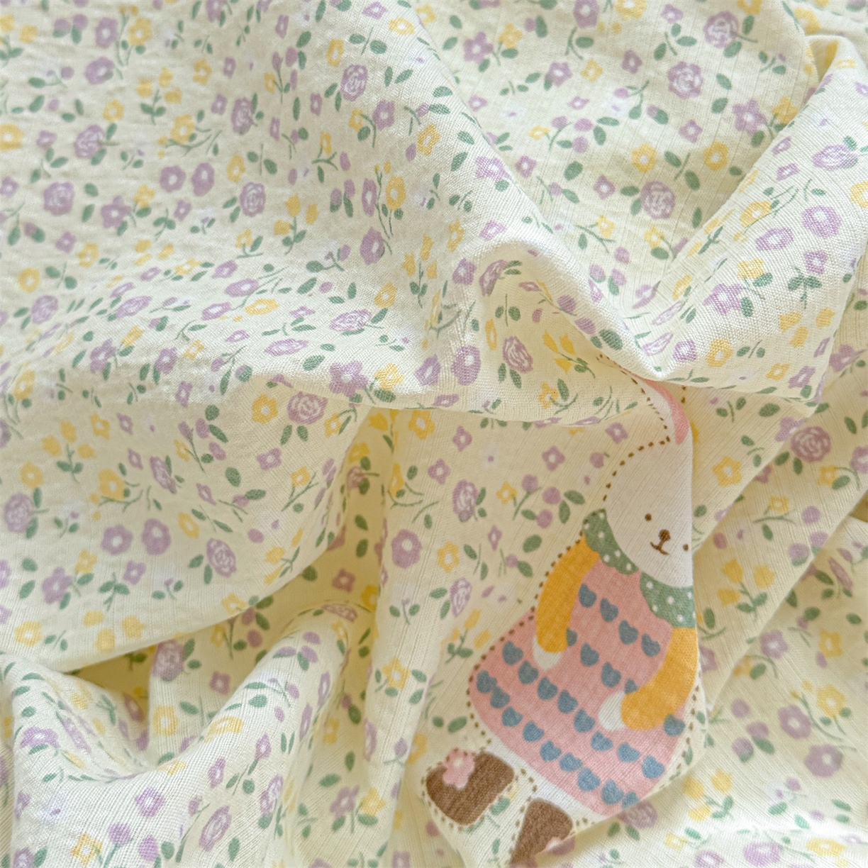 91家纺网 家纺一手货源 找家纺 多品家纺 2025新款超柔双层纱学生宿舍单品床垫套 泡芙兔兔