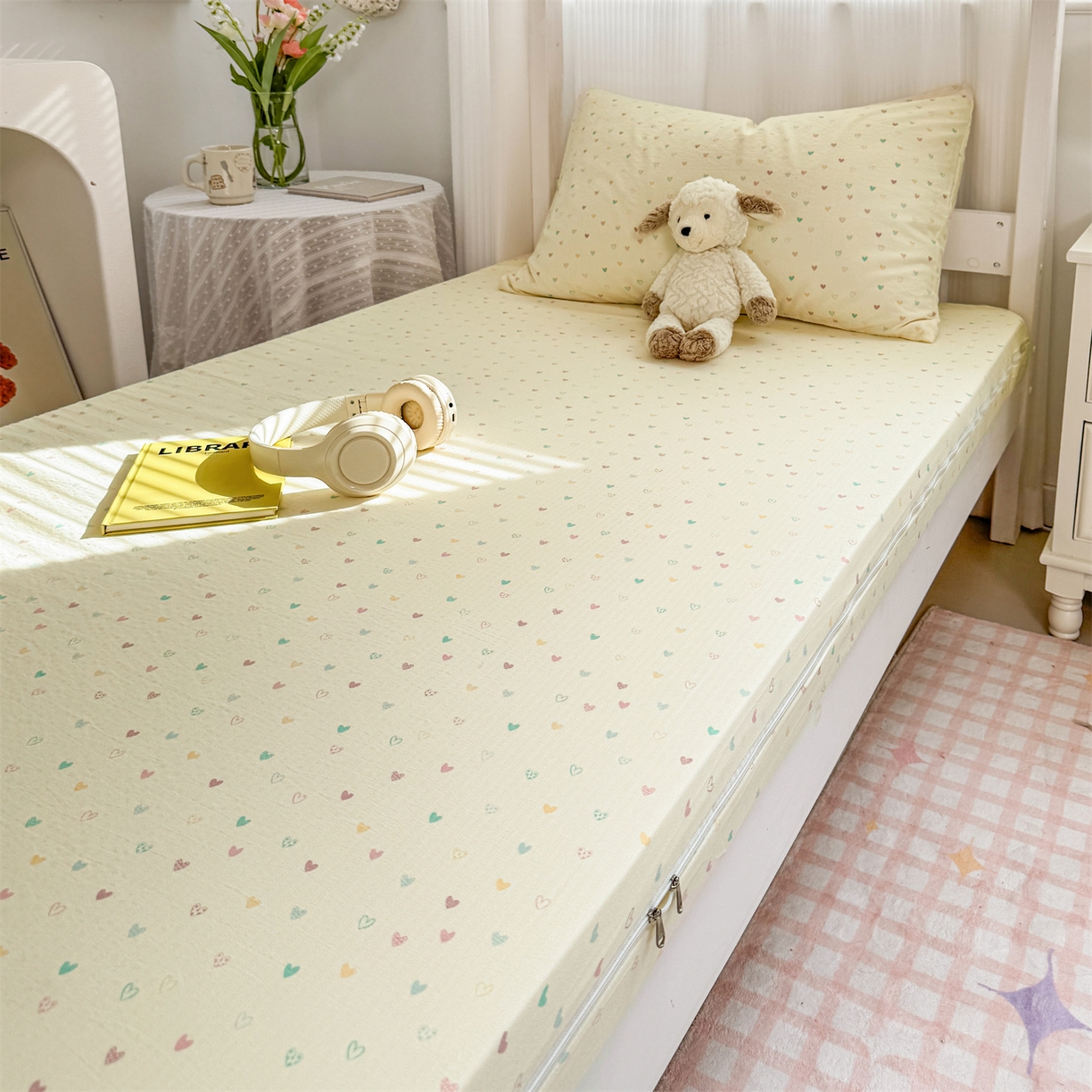 91家纺网 家纺一手货源 找家纺 多品家纺 2025新款超柔双层纱学生宿舍单品床垫套 心动