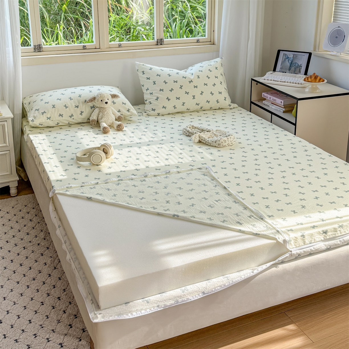 91家纺网 家纺一手货源 找家纺 （总）多品家纺 2025新款超柔双层纱大床单品床垫套