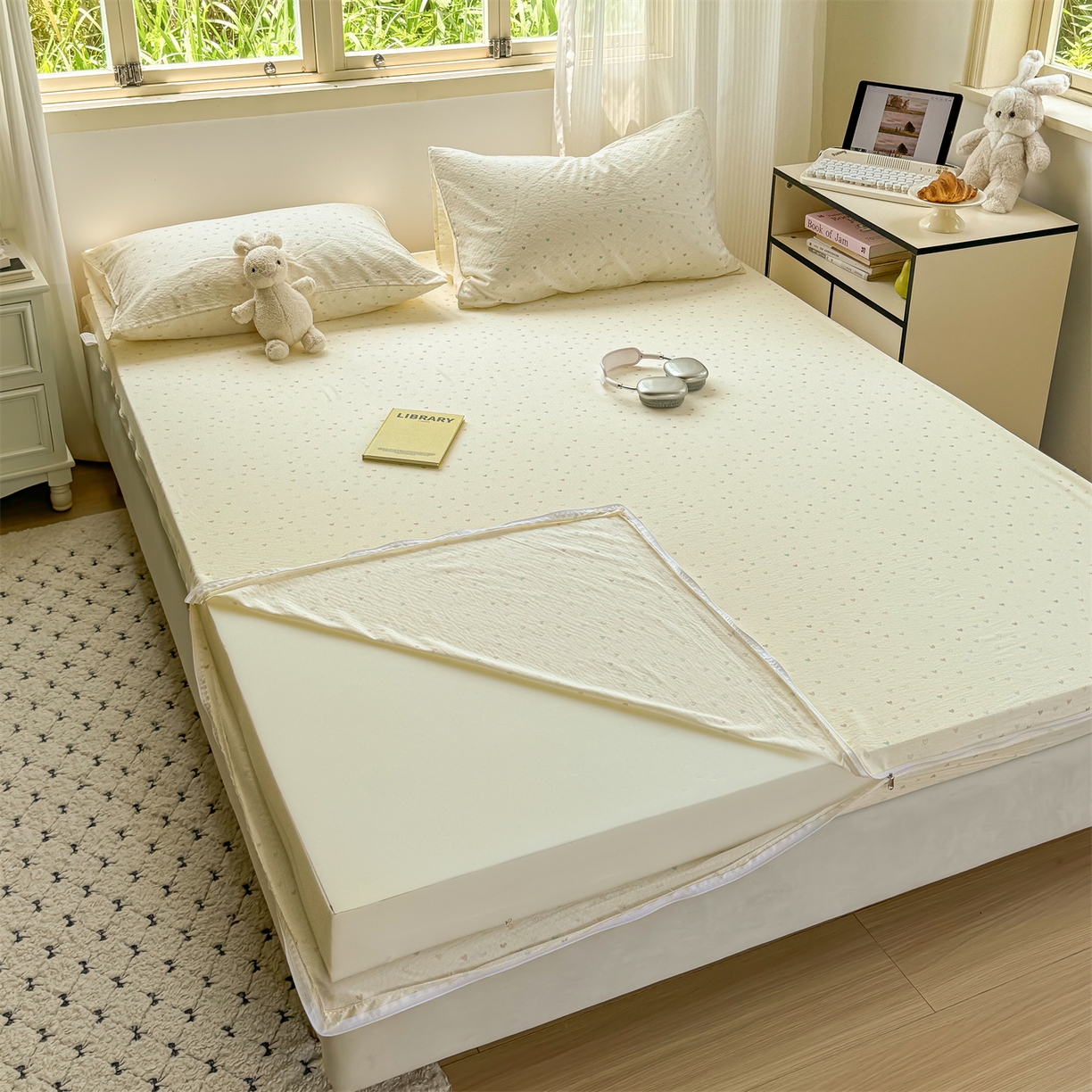 91家纺网 家纺一手货源 找家纺 （总）多品家纺 2025新款超柔双层纱大床单品床垫套