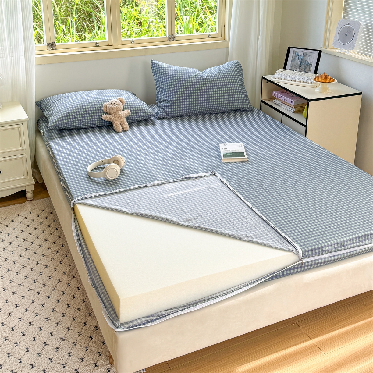 91家纺网 家纺一手货源 找家纺 （总）多品家纺 2025新款超柔双层纱大床单品床垫套