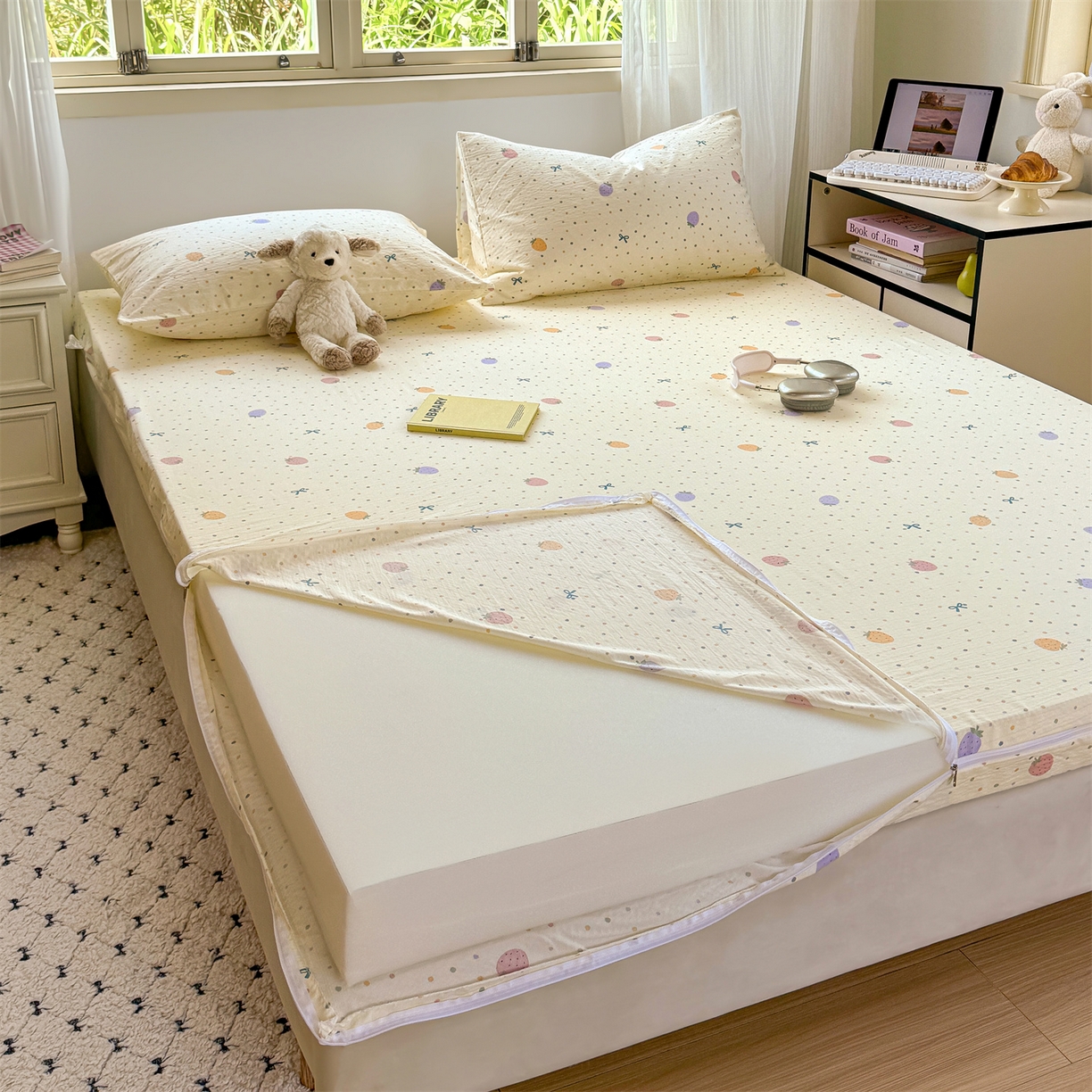 91家纺网 家纺一手货源 找家纺 （总）多品家纺 2025新款超柔双层纱大床单品床垫套