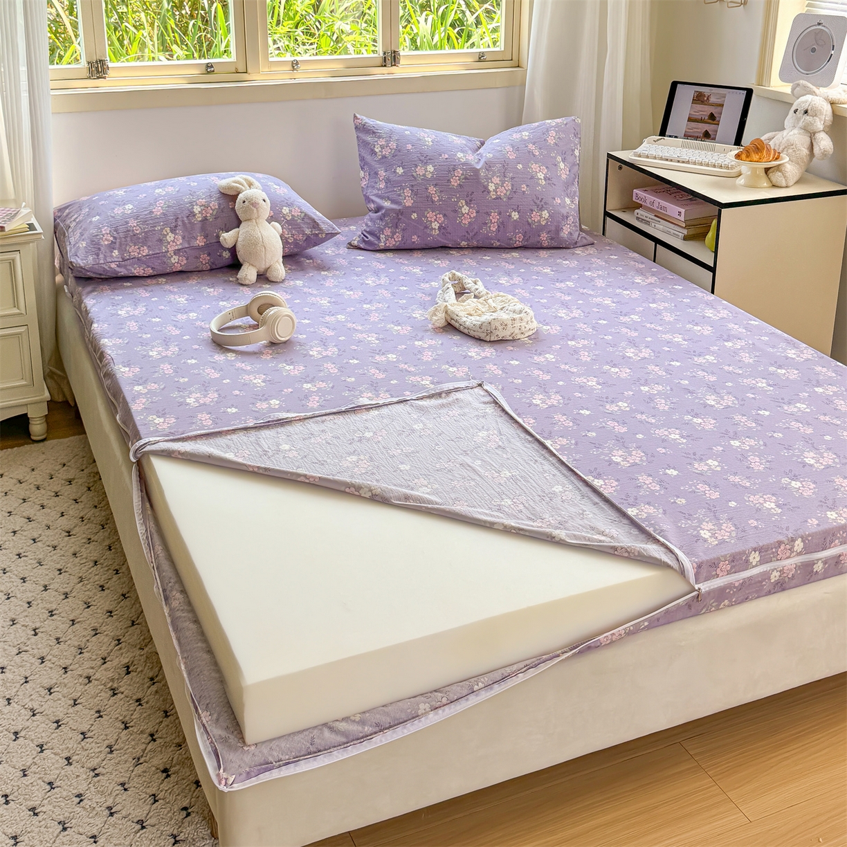 91家纺网 家纺一手货源 找家纺 （总）多品家纺 2025新款超柔双层纱大床单品床垫套