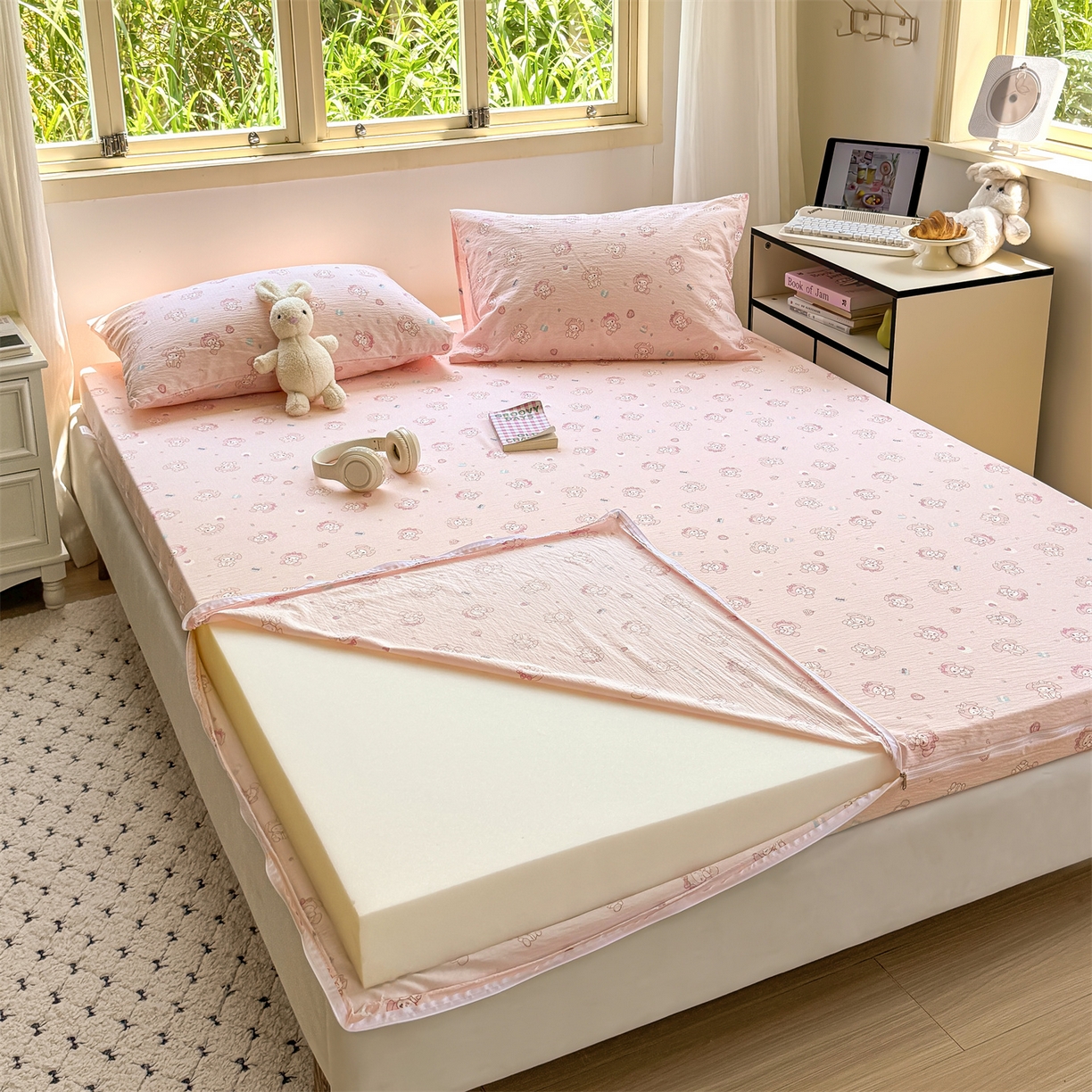 91家纺网 家纺一手货源 找家纺 （总）多品家纺 2025新款超柔双层纱大床单品床垫套