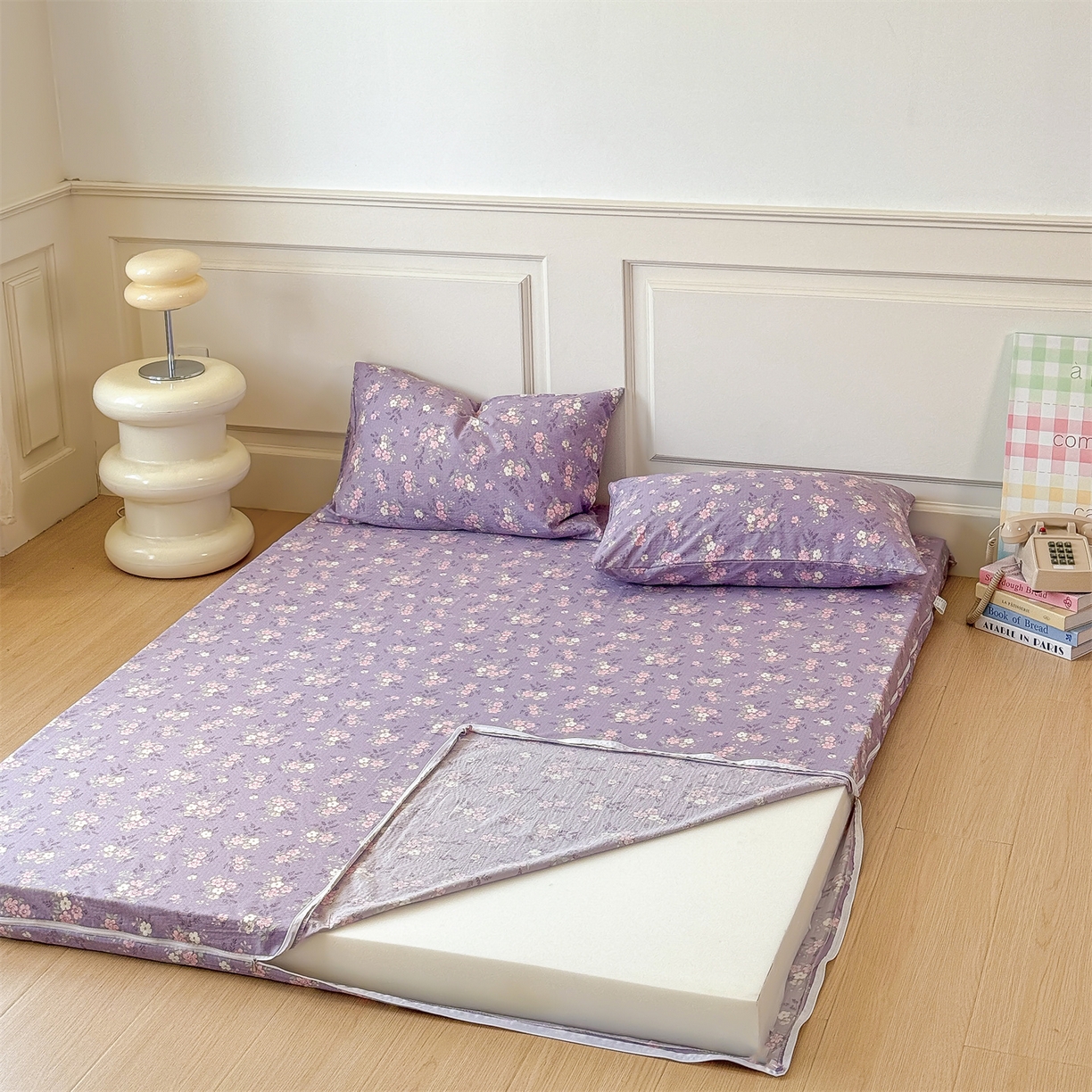 91家纺网 家纺一手货源 找家纺 多品家纺 2025新款超柔双层纱大床单品床垫套 紫烟