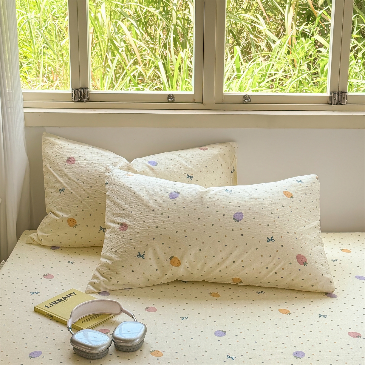 91家纺网 家纺一手货源 找家纺 多品家纺 2025新款超柔双层纱大床单品床垫套 五彩草莓