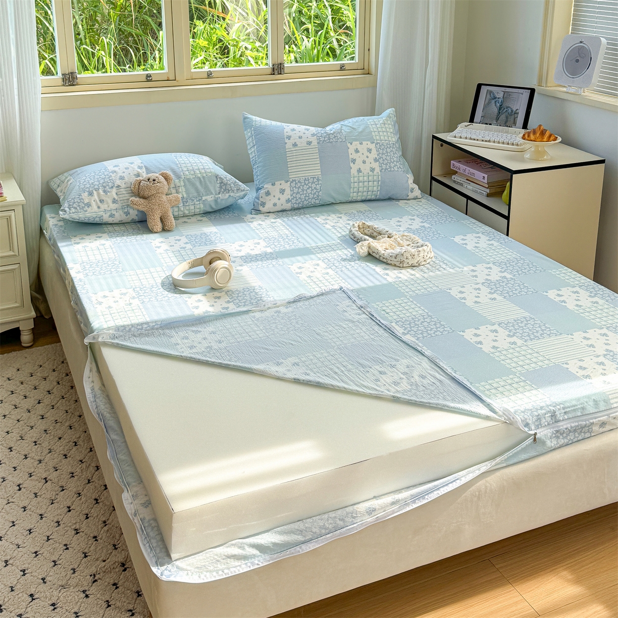 多品家纺 2025新款超柔双层纱大床单品床垫套 兰花园