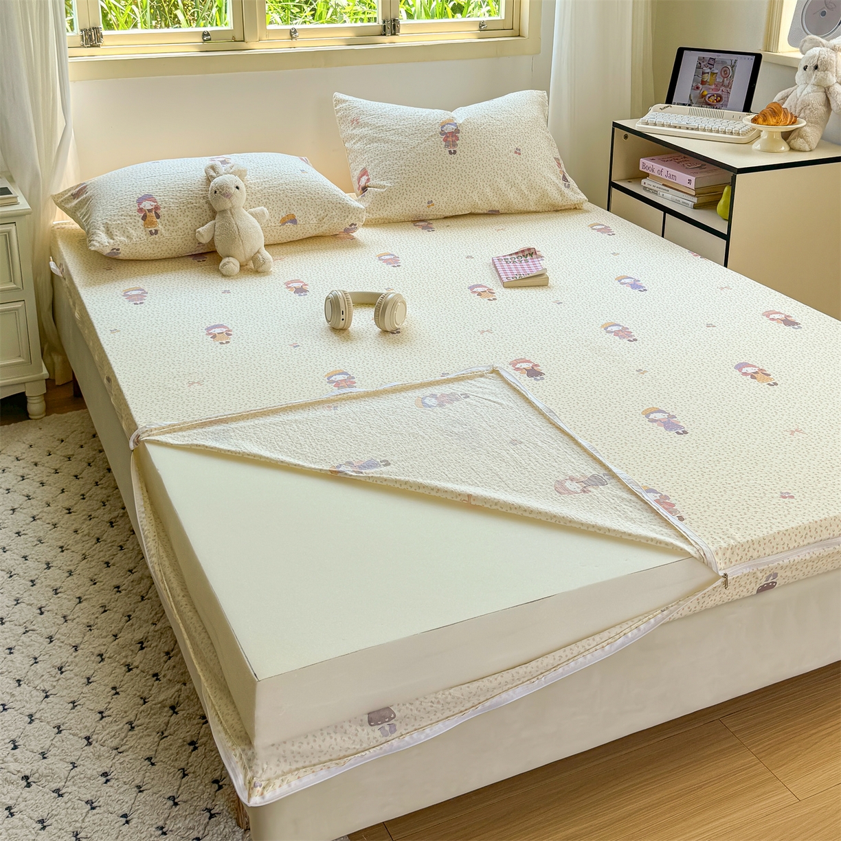 91家纺网 家纺一手货源 找家纺 （总）多品家纺 2025新款超柔双层纱大床单品床垫套