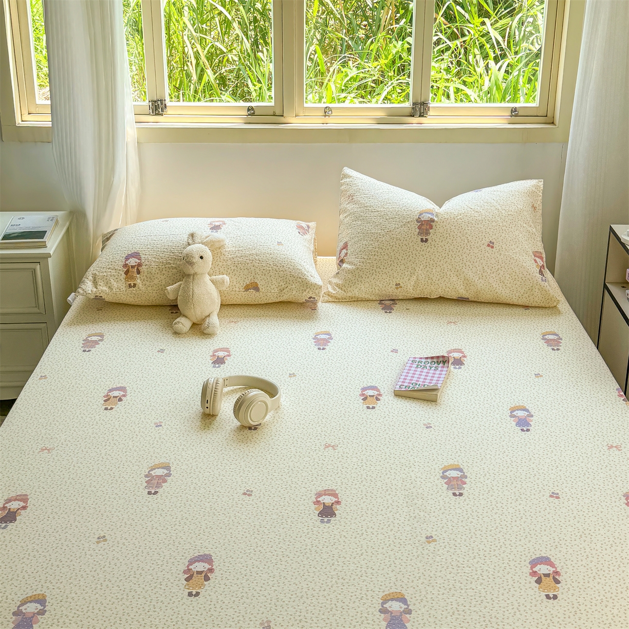 91家纺网 家纺一手货源 找家纺 多品家纺 2025新款超柔双层纱大床单品床垫套 米塔丫丫