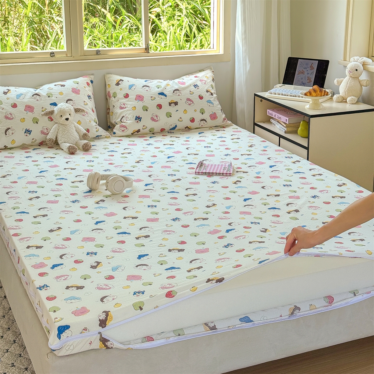 91家纺网 家纺一手货源 找家纺 多品家纺 2025新款超柔双层纱大床单品床垫套 魔法新新