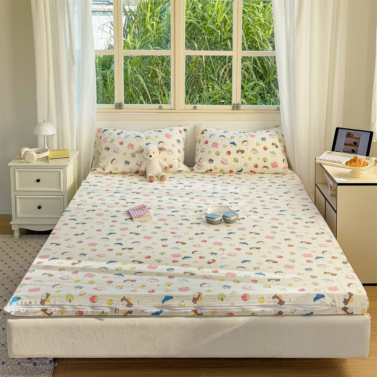 91家纺网 家纺一手货源 找家纺 多品家纺 2025新款超柔双层纱大床单品床垫套 魔法新新