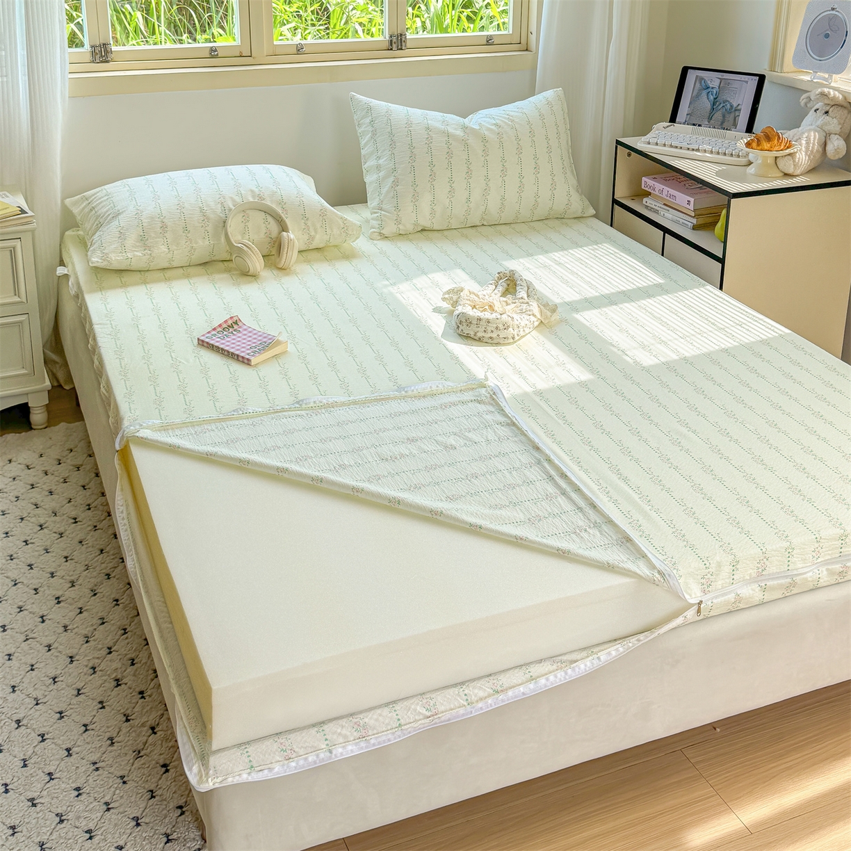 91家纺网 家纺一手货源 找家纺 （总）多品家纺 2025新款超柔双层纱大床单品床垫套