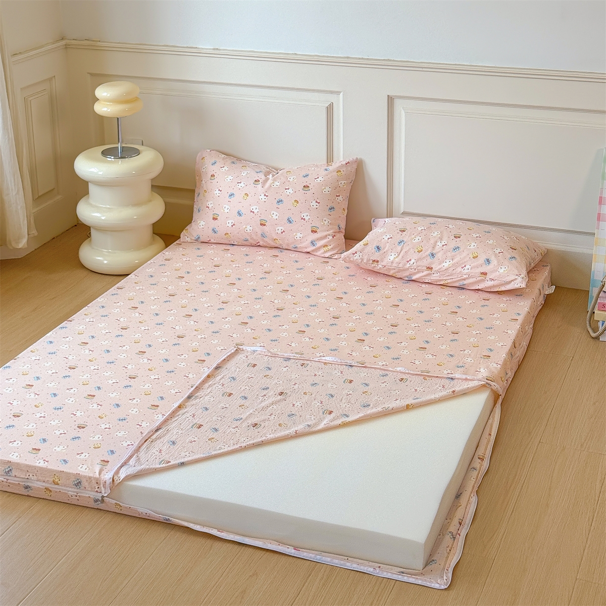 91家纺网 家纺一手货源 找家纺 多品家纺 2025新款超柔双层纱大床单品床垫套 布丁猫