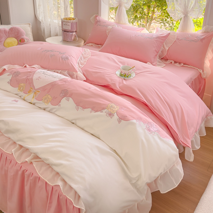 91家纺网 家纺一手货源 找家纺 花香四季家纺2025新款【纯棉】春熙系列四件套 春熙-粉