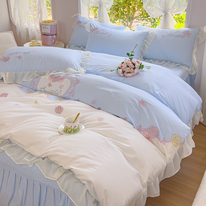 91家纺网 家纺一手货源 找家纺 花香四季家纺2025新款【纯棉】春熙系列四件套 春熙-蓝