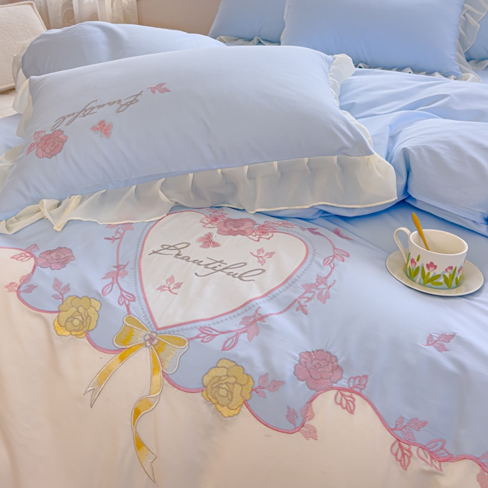 91家纺网 家纺一手货源 找家纺 花香四季家纺2025新款【纯棉】春熙系列四件套 春熙-蓝