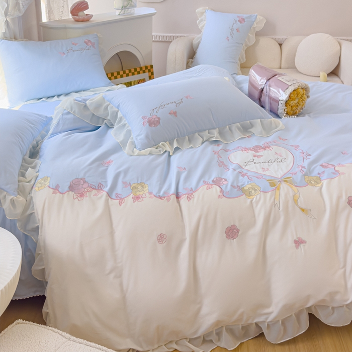 91家纺网 家纺一手货源 找家纺 花香四季家纺2025新款【纯棉】春熙系列四件套 春熙-蓝