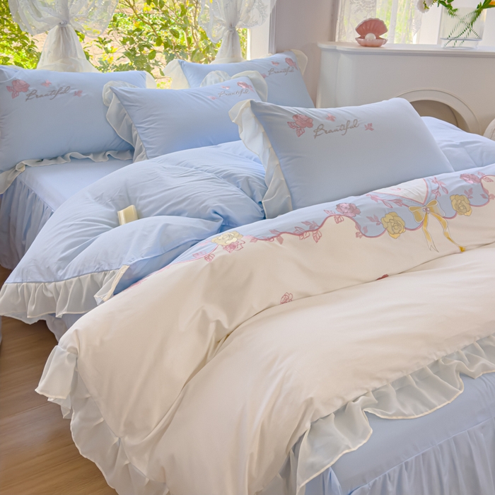 91家纺网 家纺一手货源 找家纺 花香四季家纺2025新款【纯棉】春熙系列四件套 春熙-蓝