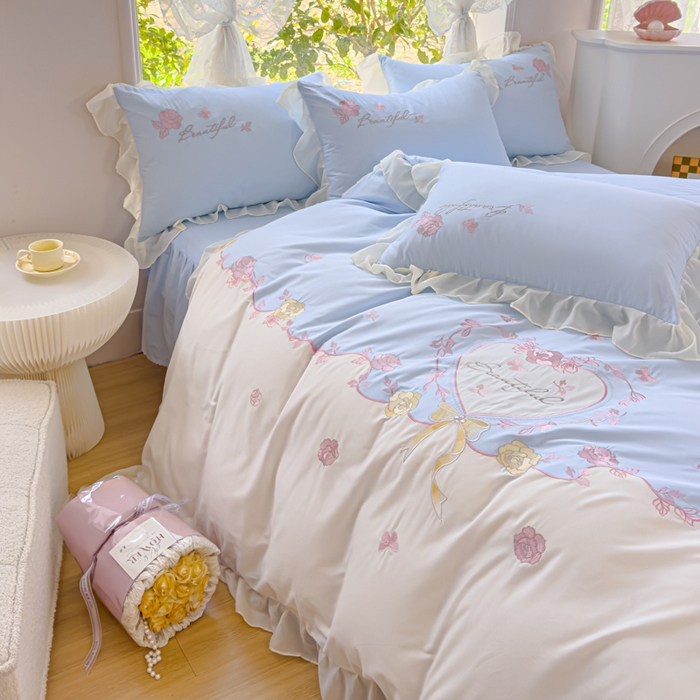 91家纺网 家纺一手货源 找家纺 花香四季家纺2025新款【纯棉】春熙系列四件套 春熙-蓝