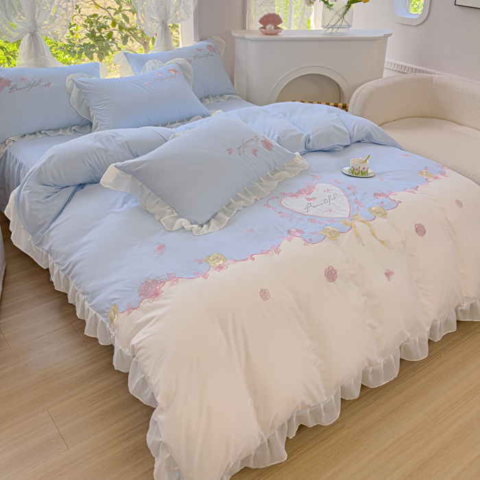 91家纺网 家纺一手货源 找家纺 花香四季家纺2025新款【纯棉】春熙系列四件套 春熙-蓝