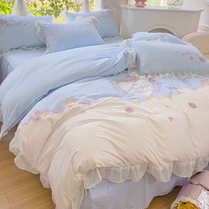 91家纺网 家纺一手货源 找家纺 花香四季家纺2025新款【纯棉】春熙系列四件套 春熙-蓝