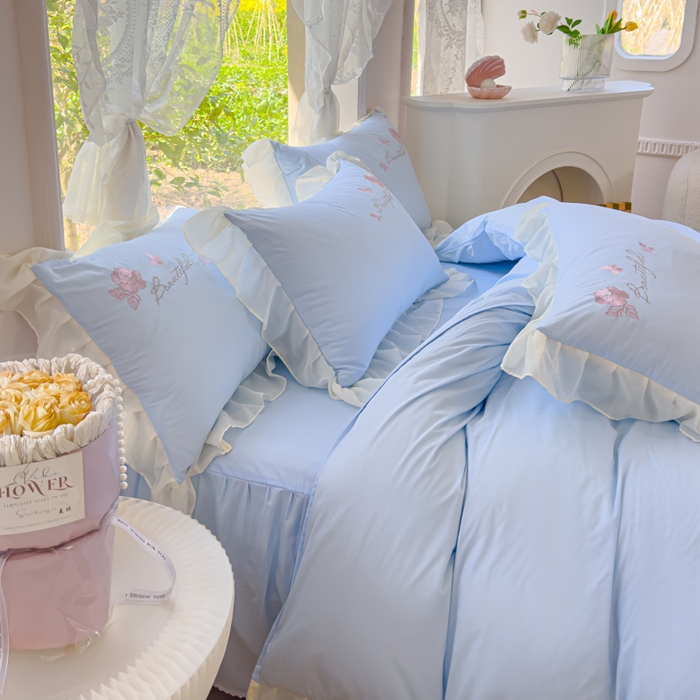 91家纺网 家纺一手货源 找家纺 花香四季家纺2025新款【纯棉】春熙系列四件套 春熙-蓝