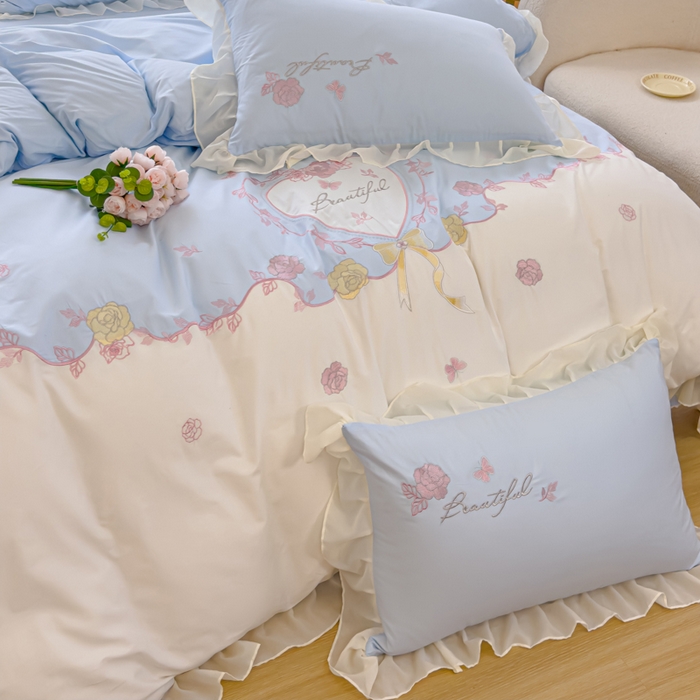 91家纺网 家纺一手货源 找家纺 花香四季家纺2025新款【纯棉】春熙系列四件套 春熙-蓝