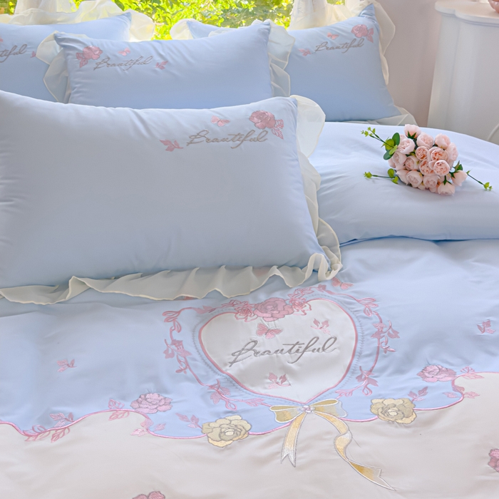 91家纺网 家纺一手货源 找家纺 花香四季家纺2025新款【纯棉】春熙系列四件套 春熙-蓝