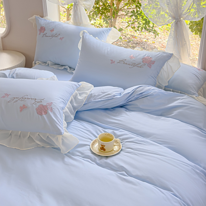 91家纺网 家纺一手货源 找家纺 花香四季家纺2025新款【纯棉】春熙系列四件套 春熙-蓝