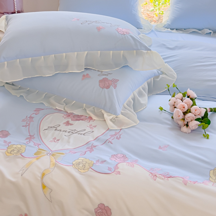 91家纺网 家纺一手货源 找家纺 花香四季家纺2025新款【纯棉】春熙系列四件套 春熙-蓝