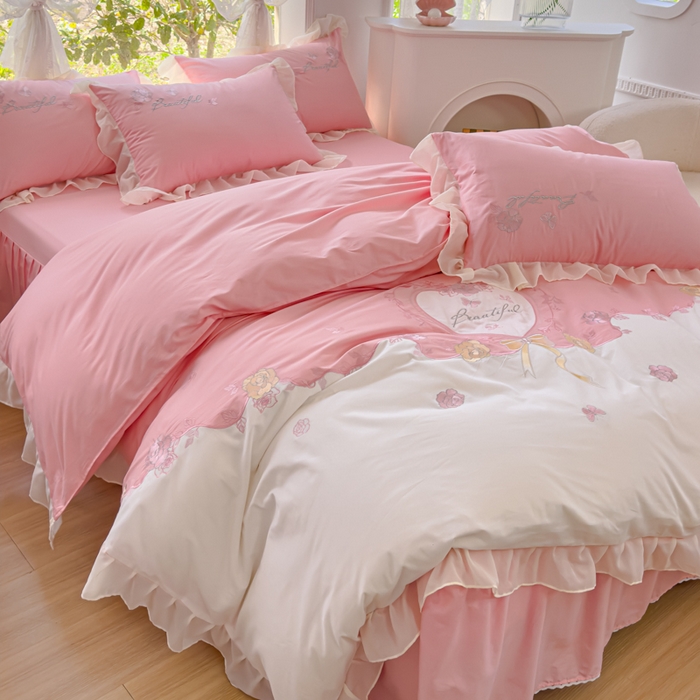 91家纺网 家纺一手货源 找家纺 花香四季家纺2025新款【纯棉】春熙系列四件套 春熙-粉