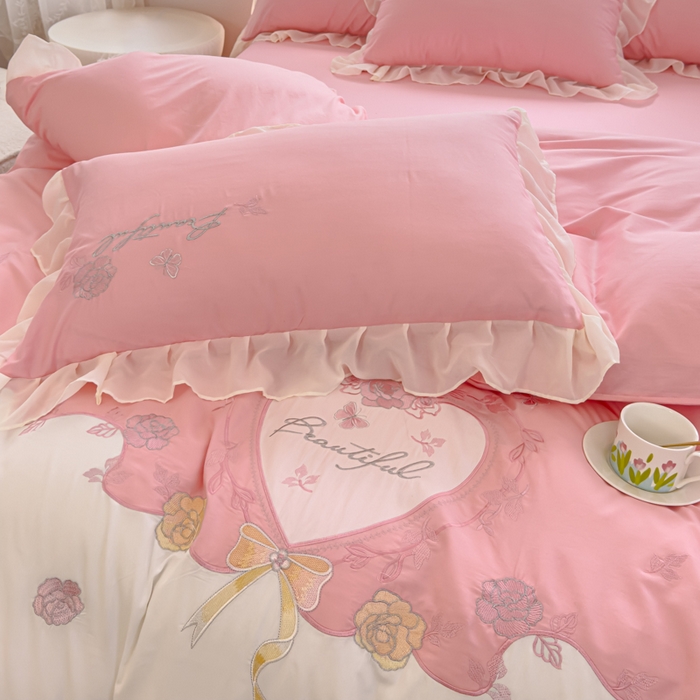 91家纺网 家纺一手货源 找家纺 花香四季家纺2025新款【纯棉】春熙系列四件套 春熙-粉