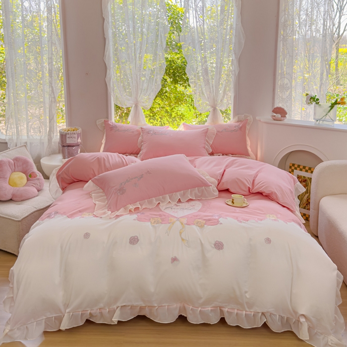91家纺网 家纺一手货源 找家纺 花香四季家纺2025新款【纯棉】春熙系列四件套 春熙-粉
