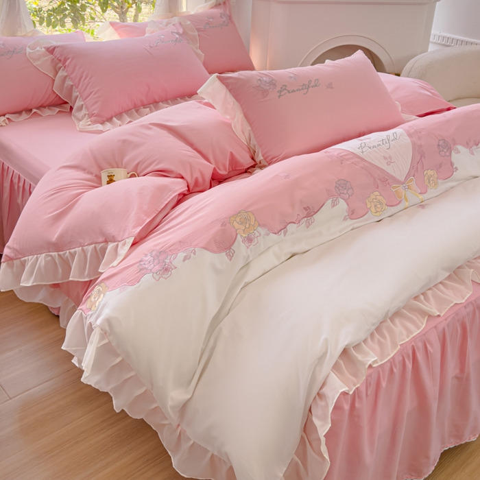 91家纺网 家纺一手货源 找家纺 花香四季家纺2025新款【纯棉】春熙系列四件套 春熙-粉