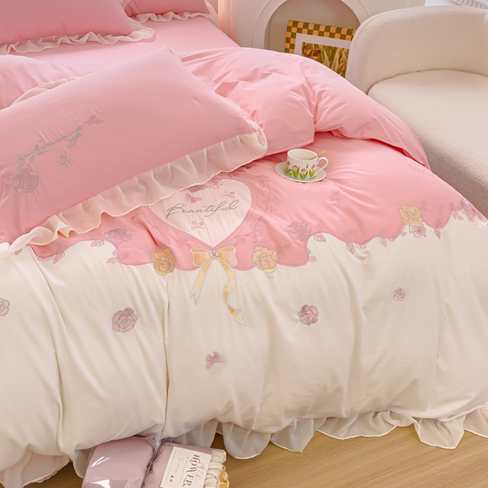 91家纺网 家纺一手货源 找家纺 花香四季家纺2025新款【纯棉】春熙系列四件套 春熙-粉