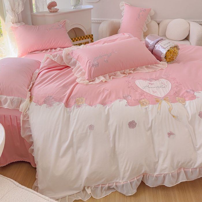 91家纺网 家纺一手货源 找家纺 花香四季家纺2025新款【纯棉】春熙系列四件套 春熙-粉