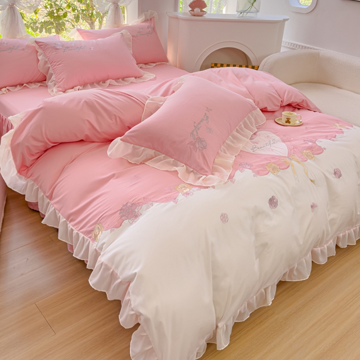 91家纺网 家纺一手货源 找家纺 花香四季家纺2025新款【纯棉】春熙系列四件套 春熙-粉