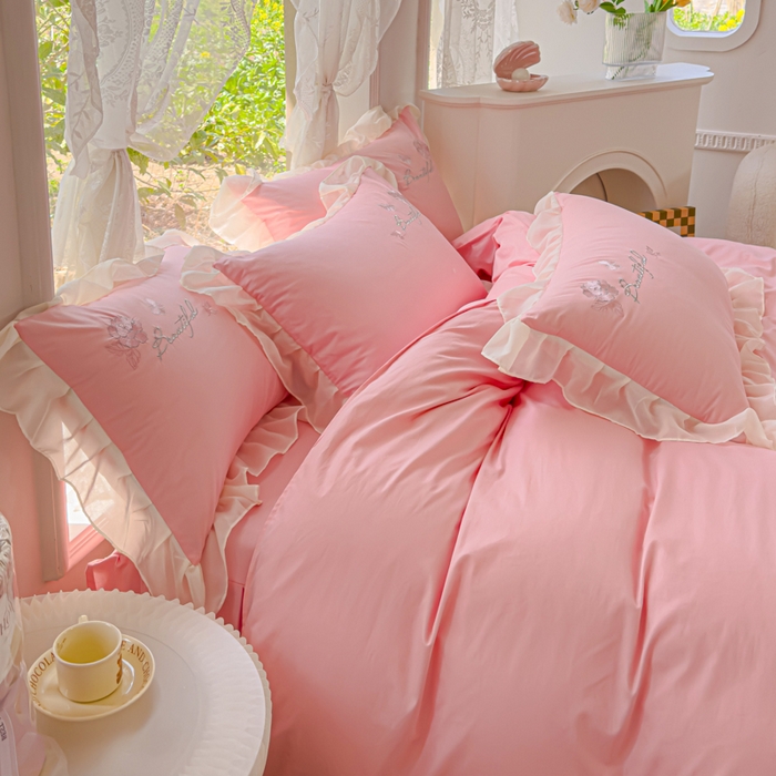91家纺网 家纺一手货源 找家纺 花香四季家纺2025新款【纯棉】春熙系列四件套 春熙-粉