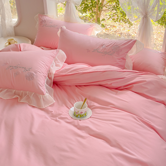 91家纺网 家纺一手货源 找家纺 花香四季家纺2025新款【纯棉】春熙系列四件套 春熙-粉