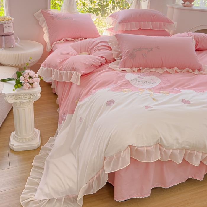 91家纺网 家纺一手货源 找家纺 花香四季家纺2025新款【纯棉】春熙系列四件套 春熙-粉