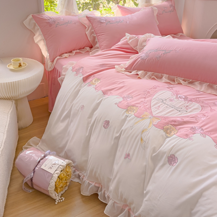 91家纺网 家纺一手货源 找家纺 花香四季家纺2025新款【纯棉】春熙系列四件套 春熙-粉