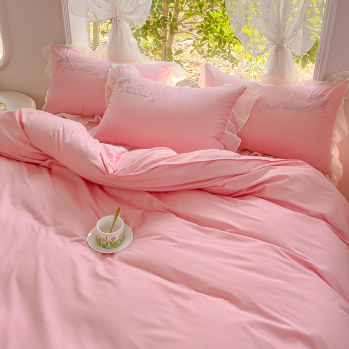 91家纺网 家纺一手货源 找家纺 花香四季家纺2025新款【纯棉】春熙系列四件套 春熙-粉