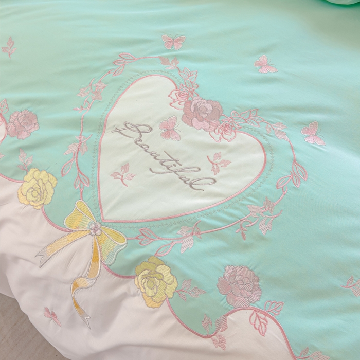 91家纺网 家纺一手货源 找家纺 花香四季家纺2025新款【纯棉】春熙系列四件套 春熙-绿