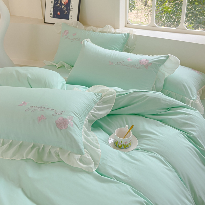 91家纺网 家纺一手货源 找家纺 花香四季家纺2025新款【纯棉】春熙系列四件套 春熙-绿