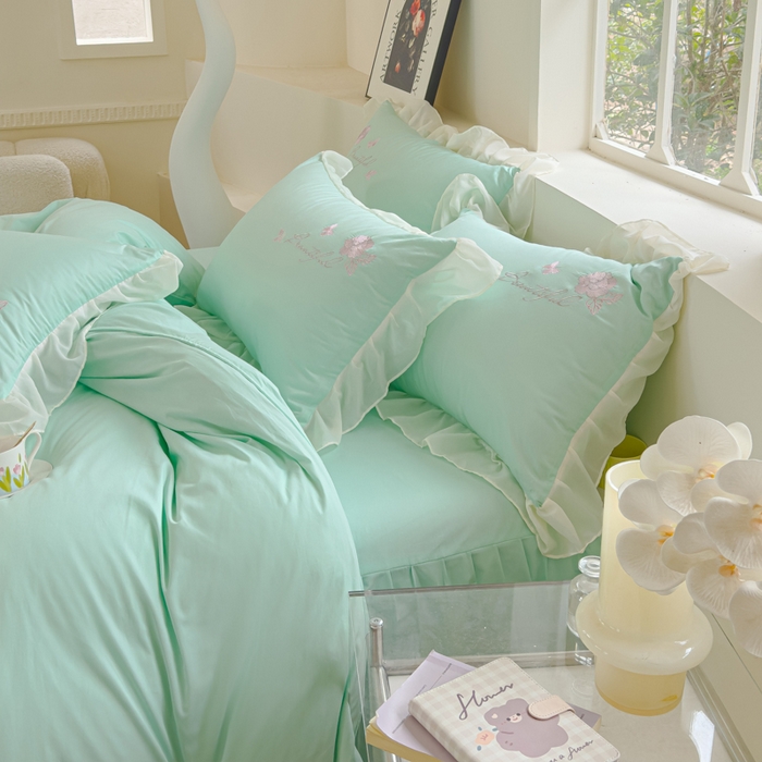 91家纺网 家纺一手货源 找家纺 花香四季家纺2025新款【纯棉】春熙系列四件套 春熙-绿