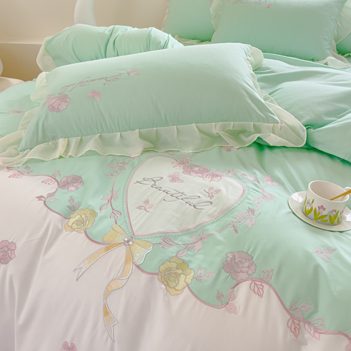 91家纺网 家纺一手货源 找家纺 花香四季家纺2025新款【纯棉】春熙系列四件套 春熙-绿