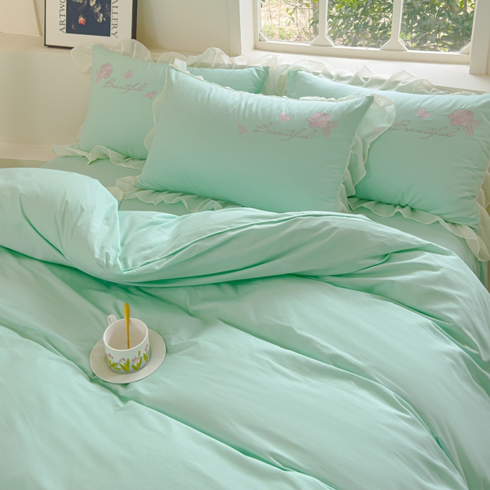 91家纺网 家纺一手货源 找家纺 花香四季家纺2025新款【纯棉】春熙系列四件套 春熙-绿