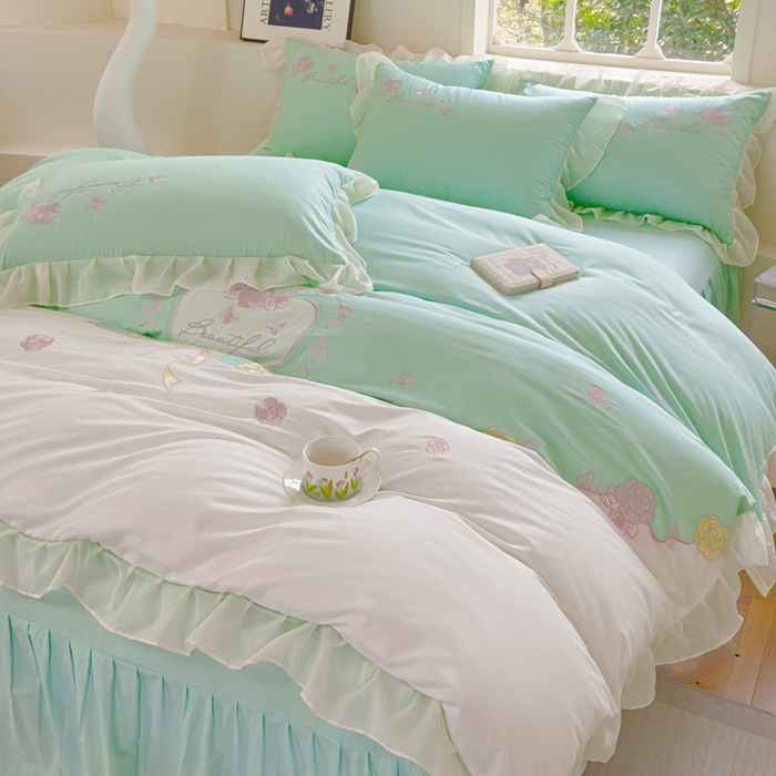 91家纺网 家纺一手货源 找家纺 花香四季家纺2025新款【纯棉】春熙系列四件套 春熙-绿