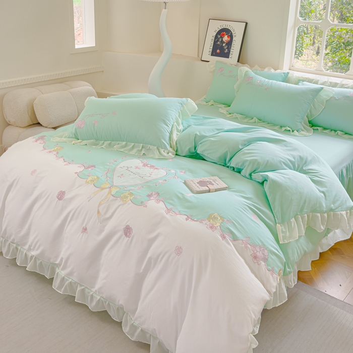 91家纺网 家纺一手货源 找家纺 花香四季家纺2025新款【纯棉】春熙系列四件套 春熙-绿