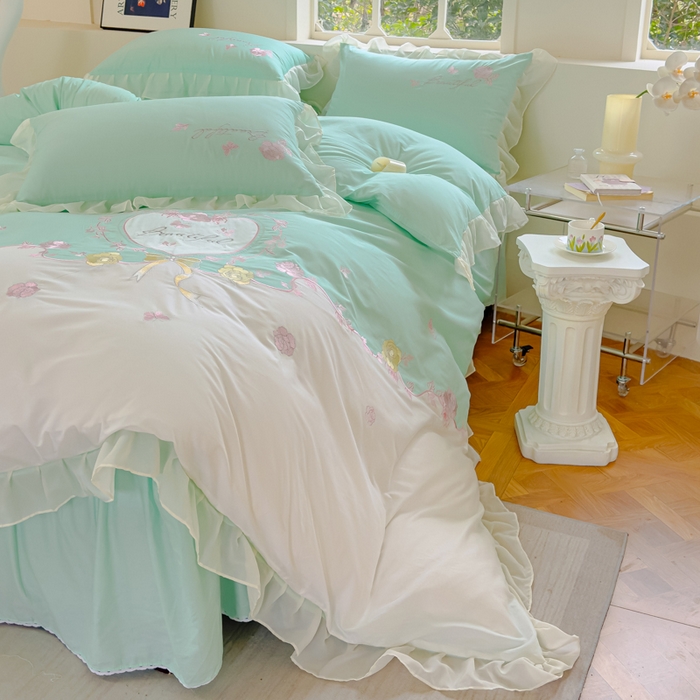 91家纺网 家纺一手货源 找家纺 花香四季家纺2025新款【纯棉】春熙系列四件套 春熙-绿